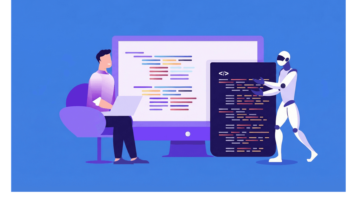 AI and human collaboration - developer working with AI assistant on code